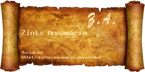 Zintz Annamária névjegykártya